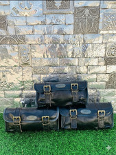 Leather Motorcycle Pouch Tool Retro Vintage New Panniers Goat Saddle Bag Black