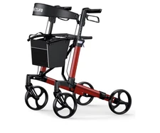 Drive Medical Four Wheel Rollator Rolling Walker Fold Up Removable Back Red