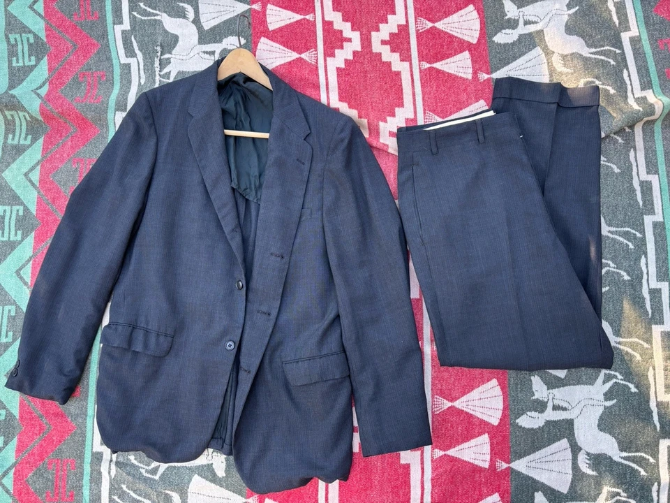 1950-х 50-х годов JC Penney's Gentry темно-синий тонкий шерсти Gaberdine костюм винтажный 42 W 34 - Изображение 3 из 4
