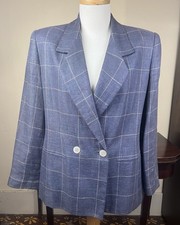 VTG 80's 90's Burberrys' Women's Double Breasted Blazer 8 Blue White Coastal