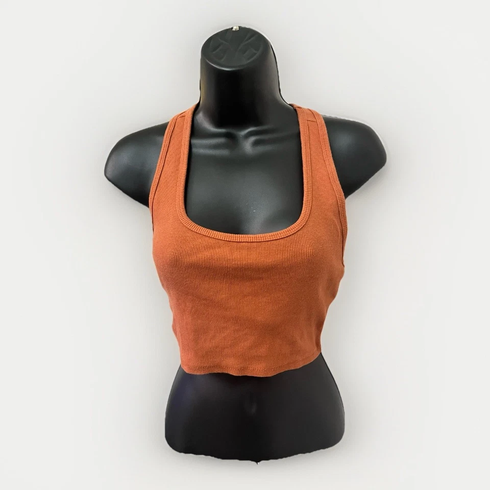 Forever 21 Small Orange Ribbed Racerback Crop Tank Top Women’s Activewear - Image 2 of 4
