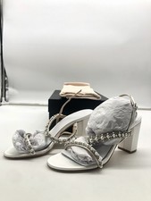 Badgley Mischka Natasha Block Heeled Sandal White Satin Size 8.5 New in Box 