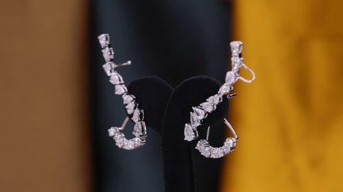 Natural Pear Cut Diamond Earrings Jacket Ear Climber 14k White Gold Earrings - Video 1 of 1
