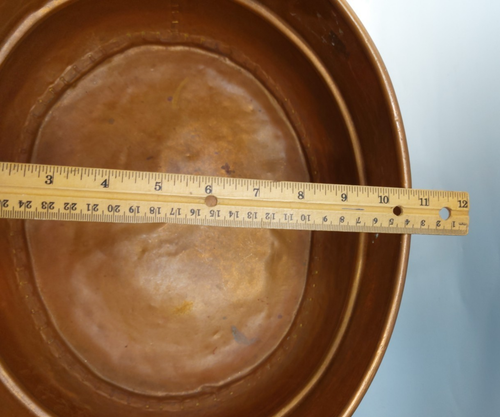 Vintage Rustic Hand Forged Hammered Copper Cauldron Cast Iron Handles 14x11 Pot - Picture 22 of 24