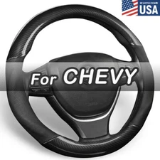 15'' Carbon Fiber Leather Steering Wheel Cover For Chevrolet Non-sip Sport Grip