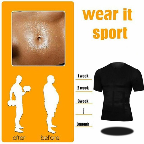 UK Men Slim Body Shaper Posture Corrector Vest Abdomen Compression T-Shirt Tops - Picture 6 of 32