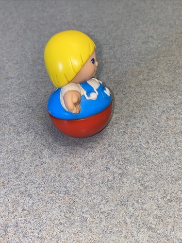 Vtg Playskool People Weebles 1987 BLONDE BOY BLUE OVERALLS 2.75” - Picture 6 of 8