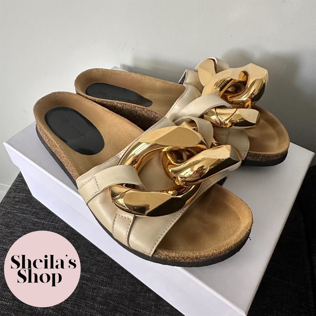 サンダル・ミュール Jw Anderson Sandal Chain JW Anderson Gold Chain-Embellished Slide Beige Leather