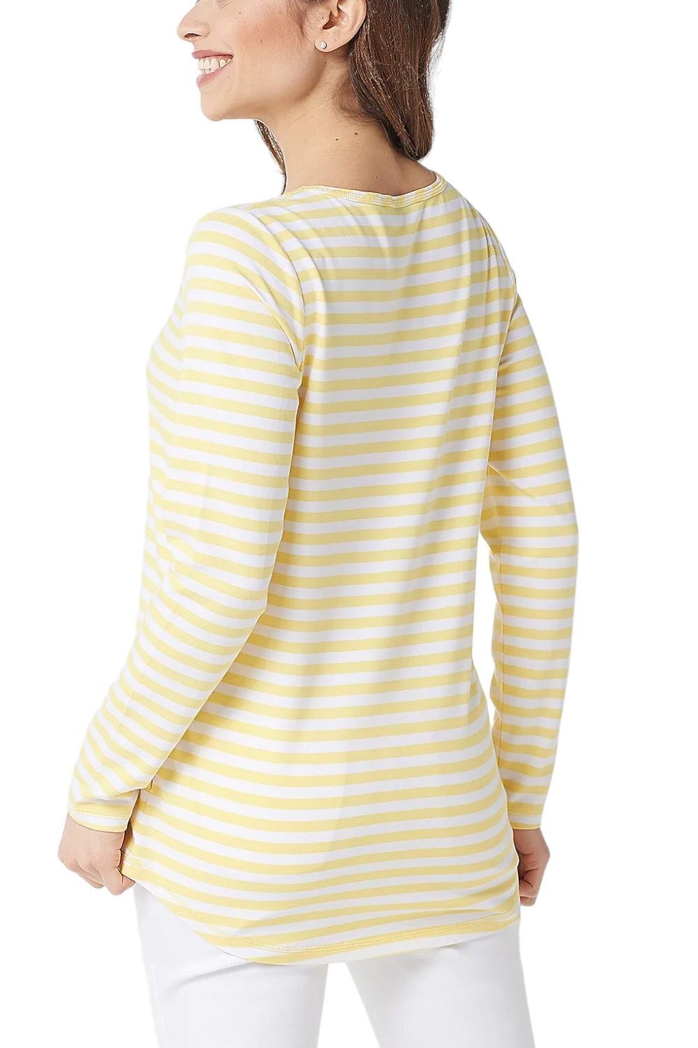 Полосатая вязаная туника выходного дня Susan Graver с карманами Желтый/белый