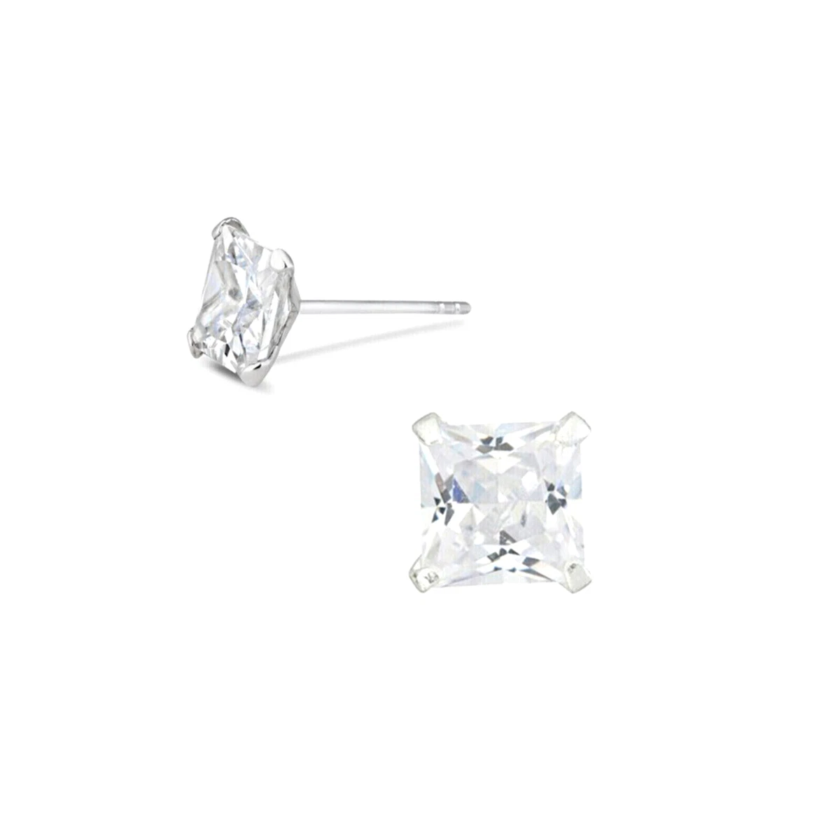 Orecchini Perno Argento Sterling 4mm (0.40 Carat) Pietre CZ Taglio Princess