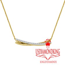 Ladies 10k Yellow Gold Genuine .20c Natural Diamond Two Bar Charm Necklace Chain
