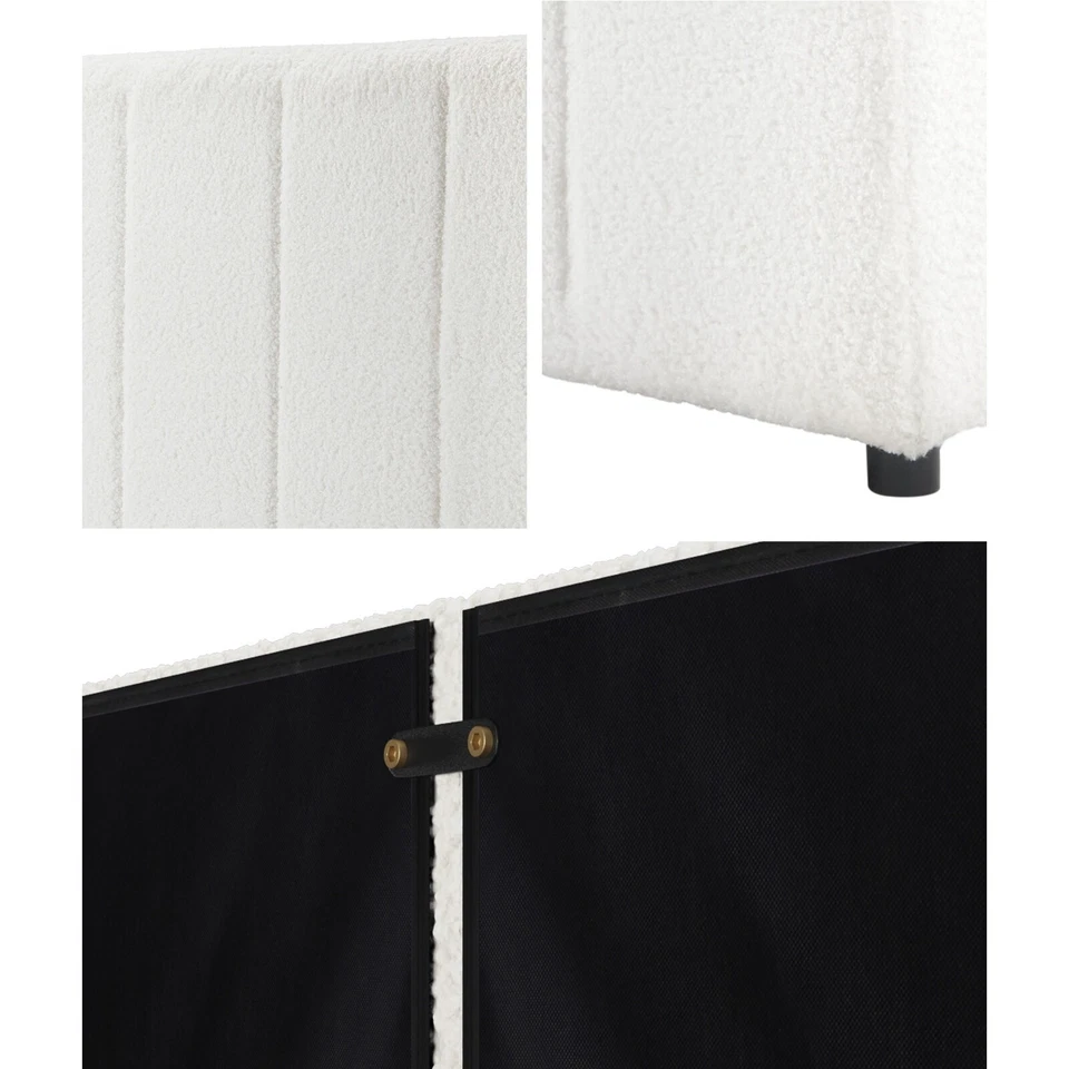Oikiture Bed Frame Headboard Double Queen King Size Head Bedhead White Boucle - image 3 of 4