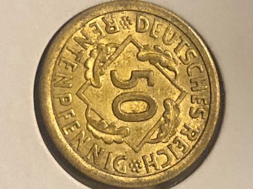 1924 A GERMANY 50 RENTENPFENNIG COIN XF