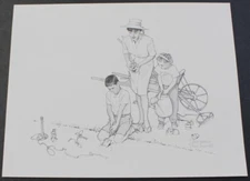Norman Rockwell Print Sketch Paper 11 x 14 Unframed Planting Garden Black White