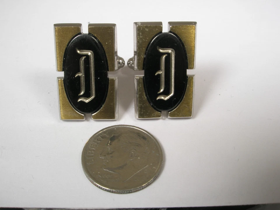 D Monogram Initial Letter Gold Tone Vintage HICKOK Cuff Links david darrell - Image 2 of 4