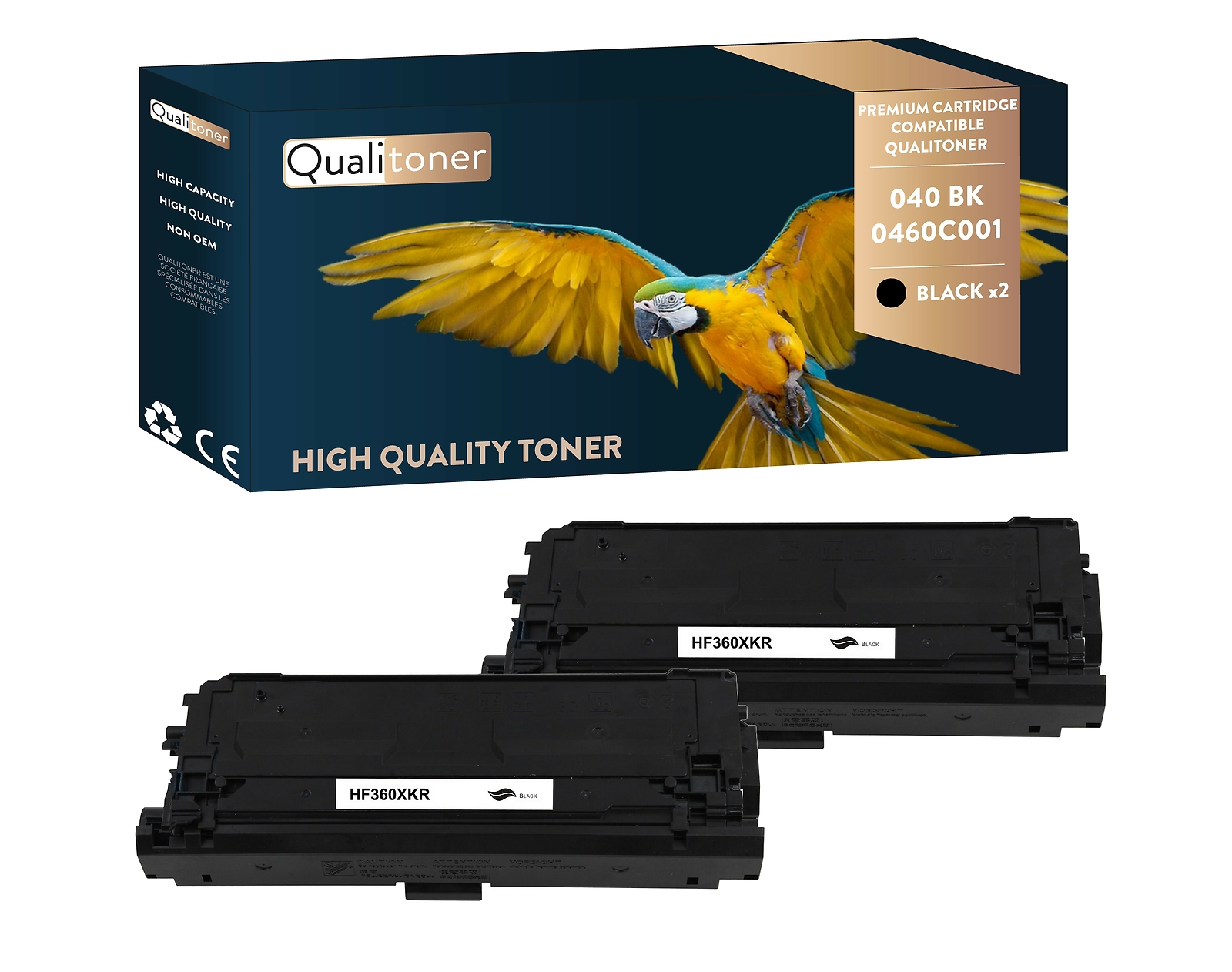 Toner noir 040 BK compatible Canon par Qualitoner pack de 2