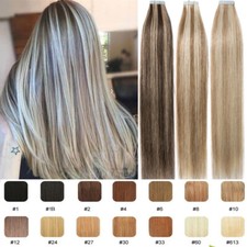 20-60Pcs Tape In Remy Human Hair Extensions Full Head Skin Weft Highlight THICK