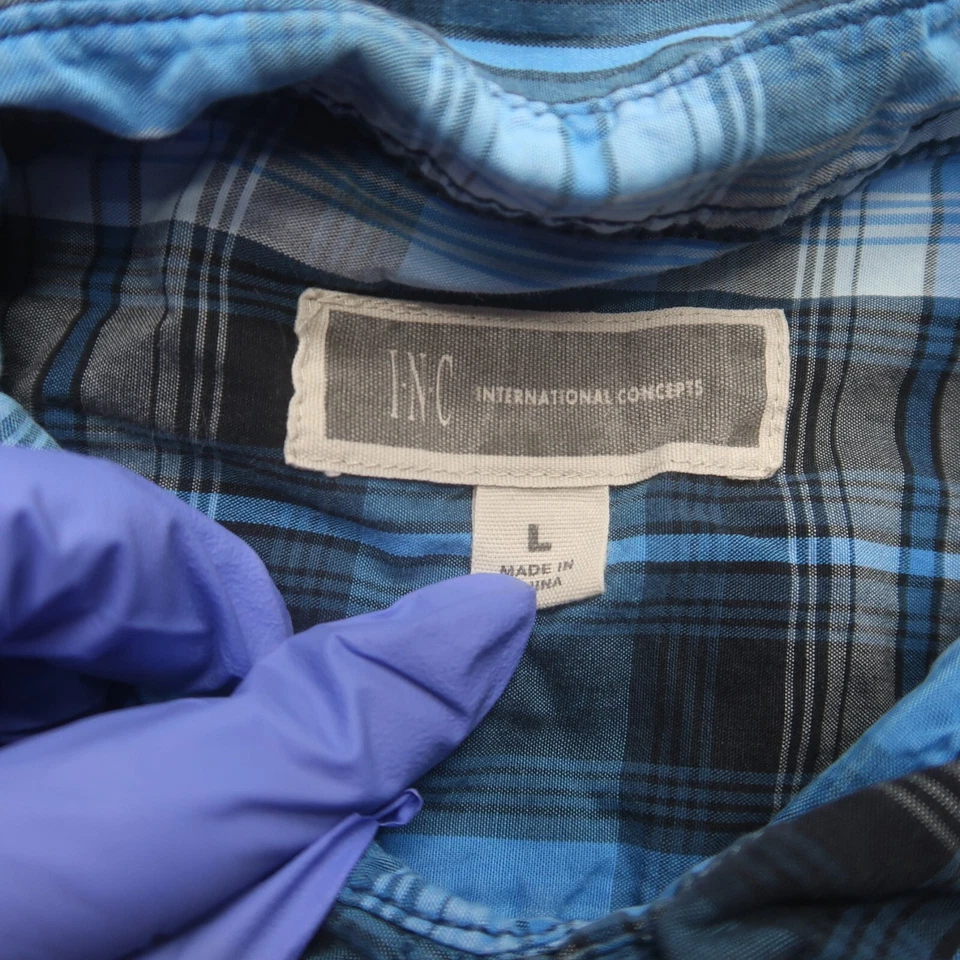 INC Mens Pearl Snap Shirt Size Large Blue Plaid Cotton Western Rodeo - Image 3 of 4