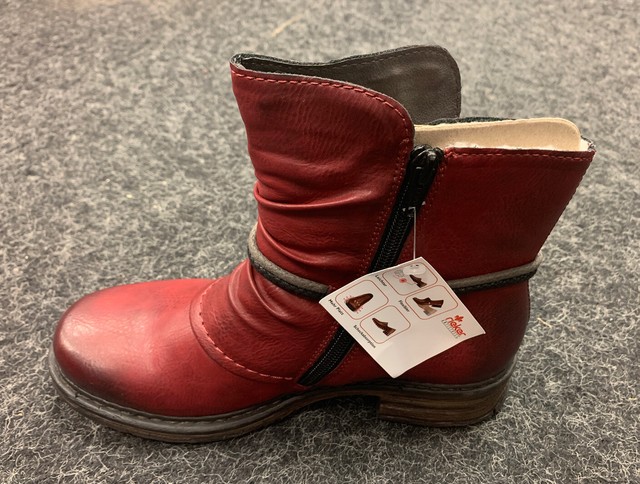 new! Rieker Antistress Womans Red Leather Peek Cuff Wine Ankle Boots Size 6 +box | eBay