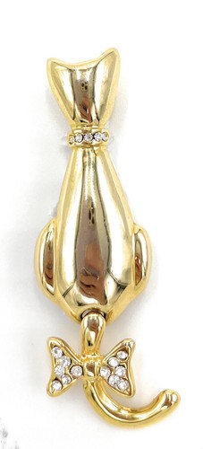 Broche vintage en tono dorado cola de gato cola articuladora cola de estrás - Imagen 2 de 2