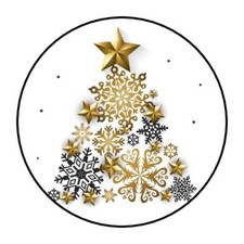 30 GOLD  BLACK SNOWFLAKE CHRISTMAS ENVELOPE SEALS LABELS STICKERS 1.5" ROUND