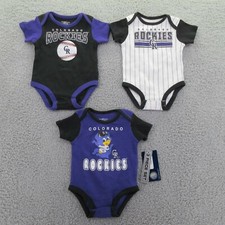 Colorado Rockies Team Athletics Baby Lot Of 3 Bodysuits White Stripe 0/3 M New