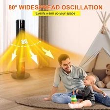 Home Tower Ceramic Heater w/ 3D Flame & Oscillation Function Touch Control Black