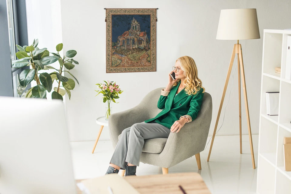 Vincent Van Gogh's Church of Auvers, Belgian Woven Art Tapestry - Image 3 of 4