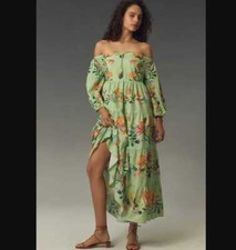 New womens XL Farm Rio x Anthropologie Off-the-shoulder tiered floral midi dress