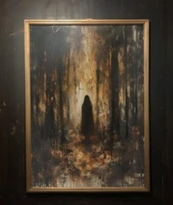 Vintage Forest Witch Painting, Printable Wall Art, Witchy Dark