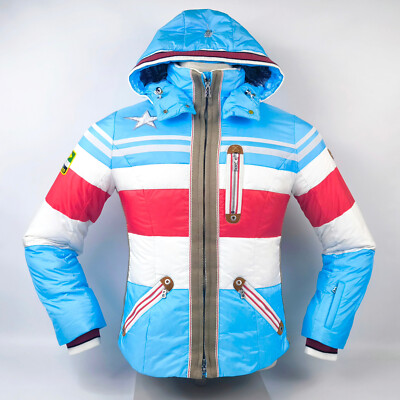 Bogner Skijacke Daunenjacke Damen hellblau-weiß-rot 38 (M