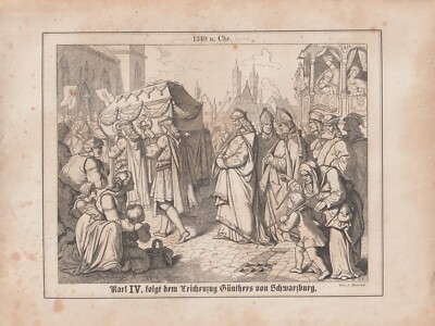 Karl IV. Leichenzug Günther XXI. Graf von Schwarzburg 1349 nChr.  HOLZSTICH 1862
