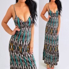 Brown Green Yellow Ruffle Maxi Dress S Small