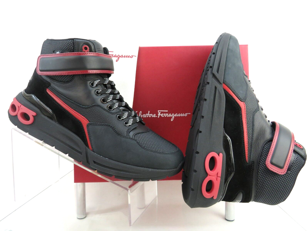 NIB FERRAGAMO COSMA HIGH BLACK NABUCK LEATHER GANCINI MESH