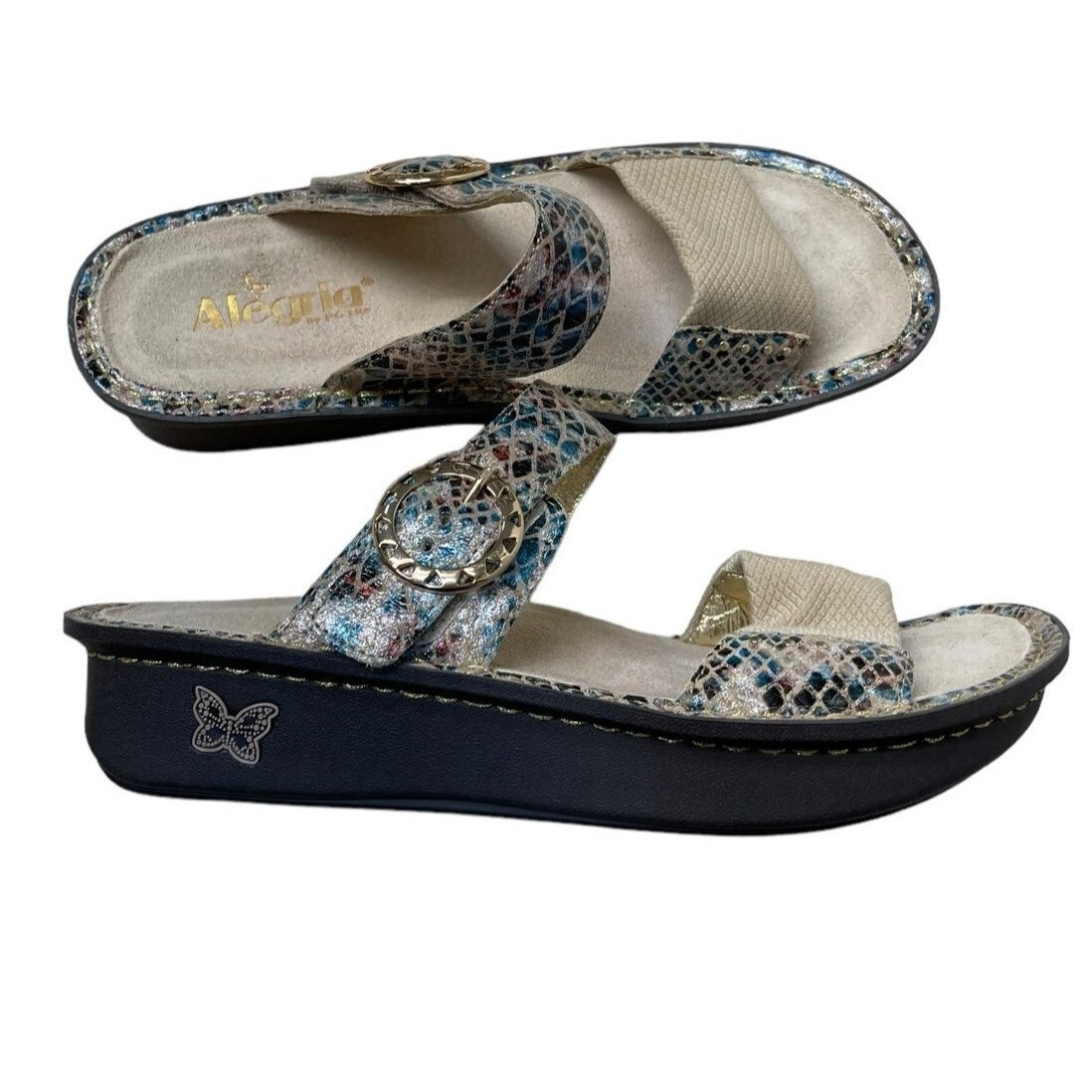 APL Sandali comodi con zeppa fantasia fulvo Alegria Keara in pelle taglia 39 US 8 5 9