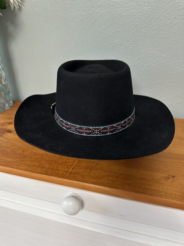 Black Wool Felt Western Cowboy Hat With Turquoise Concho Hat Band Ranchware - Picture 4 of 11
