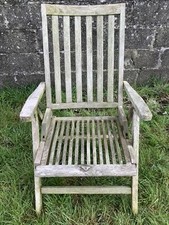 Single Rustic Solid Old Reclaimed Teak Carver Arm Garden Outside Chair 3`4"H