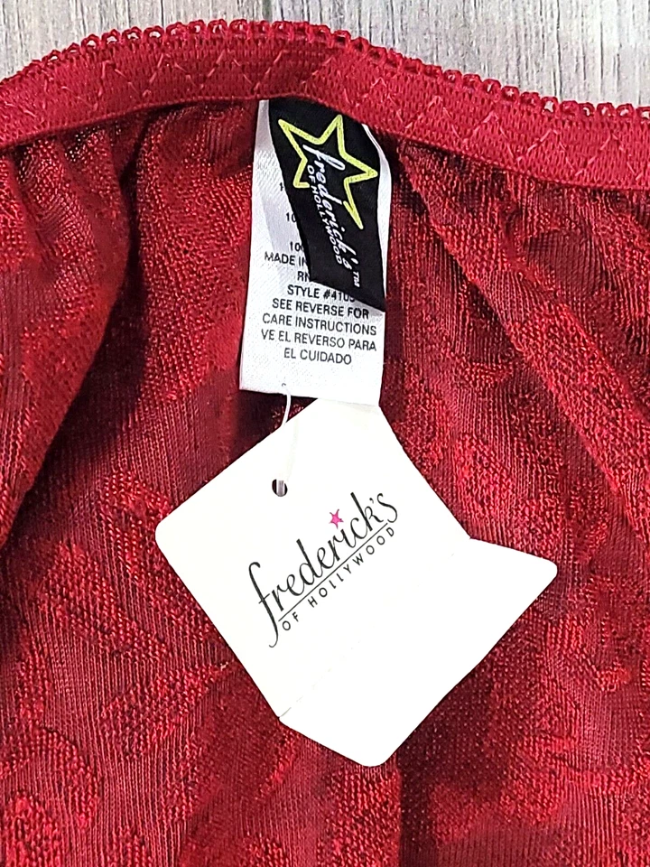 Bragas de bikini vintage nuevas de colección Fredericks of Hollywood Burnout de terciopelo rojo floral L Foto 3 de 4