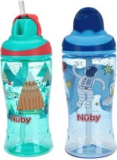 Nuby Thirsty Kids No-Spill Flip-it Printed Boost Cup with Thin Soft Straw -...