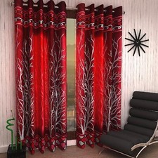 2 Pieces Premium Tree Panel Eyelet Polyester Door Curtains 7Ft - Maroon