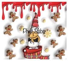 20oz Sublimation Tumbler Wrap Puff Christmas Cats Ready To Press Transfer