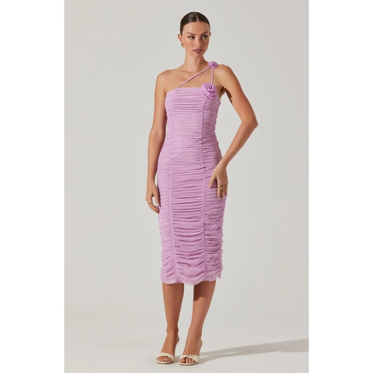 Astr the Label Corsage Ruched Bodycon Midi Dress In Lilac Size XS New | eBay Astr the Label Corsage Ruched Bodycon Midi Dress In Lilac Size XS New | eBay