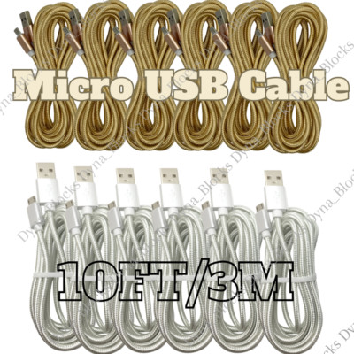 10FT Braided Micro USB Charger Cable Data Charger Cord For Android Samsung LG