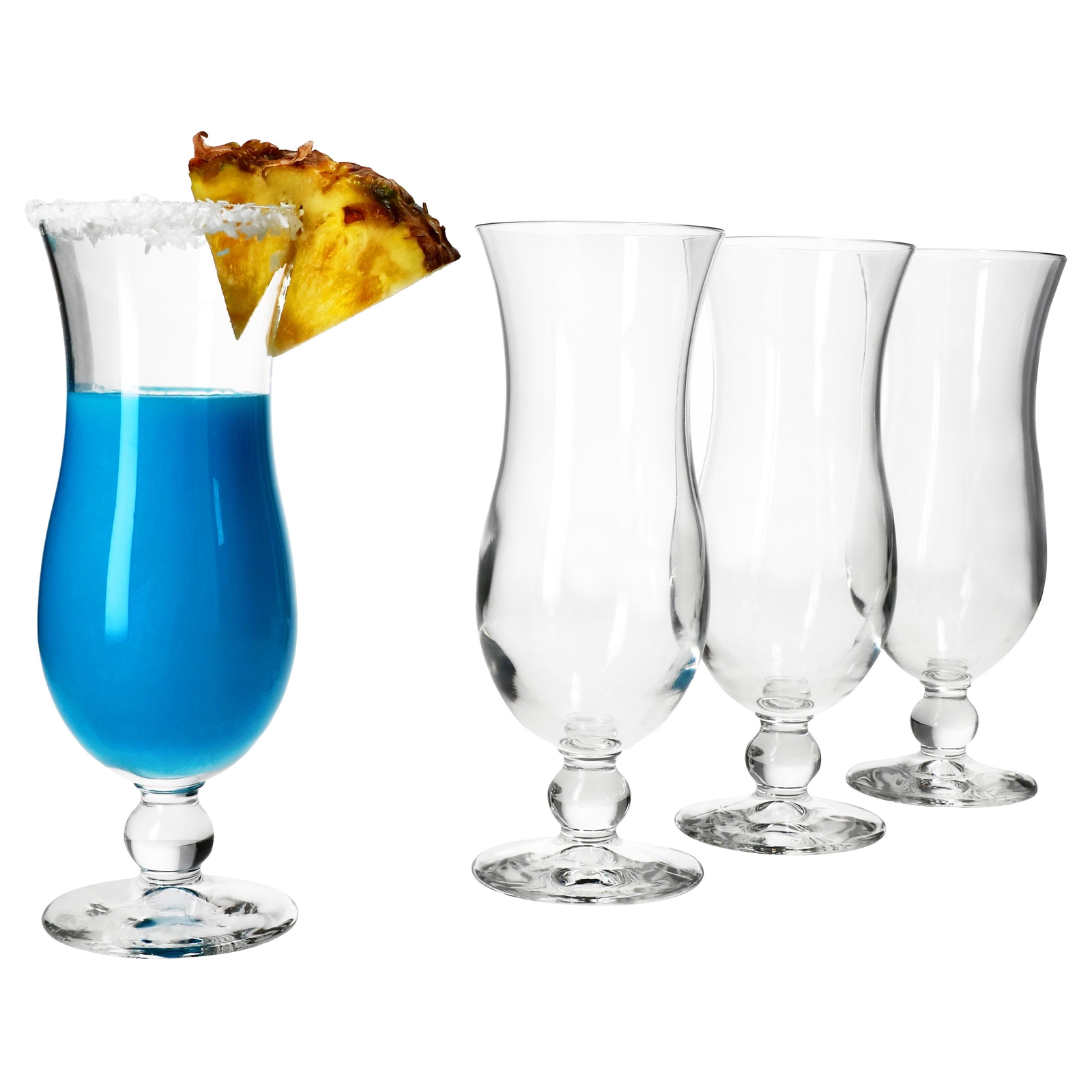 4x Blue Hawaii Cocktail-Gläser 350ml Longdrink-Glas transparent Hurricane-Kelch