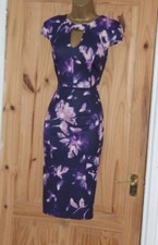 Purple floral stretch galaxy pencil wiggle evening party dress size 12 10