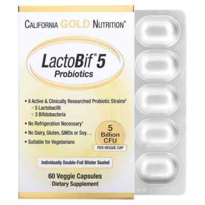 California Gold Nutrition LactoBif 5 Probiotics 5 Billion CFU 60 Veggie Capsules
