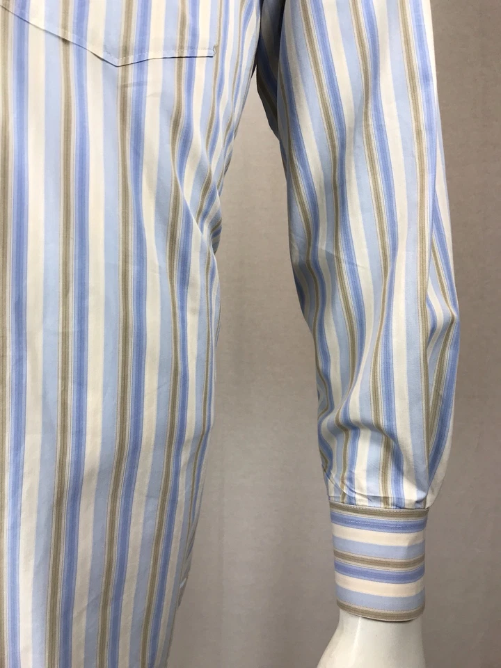Mens Martin Gordon Medium Pastel Striped Blue Beige & Tan L/S Button Down Shirt - Image 4 of 4