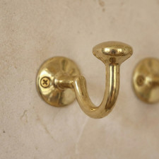 Solid Brass Wall Hook, Unlacquered Antique Finish, Rustic Towel/Coat Hook