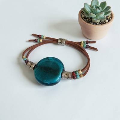 Teal Stained Glass Boho Bracelet with Miyuki Picasso Seed Beads