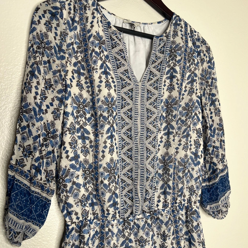 Mini Vestido Joie Azul Ariella Estampado Floral Seda Cuello en V Cintura Calada XXS Foto 2 de 4